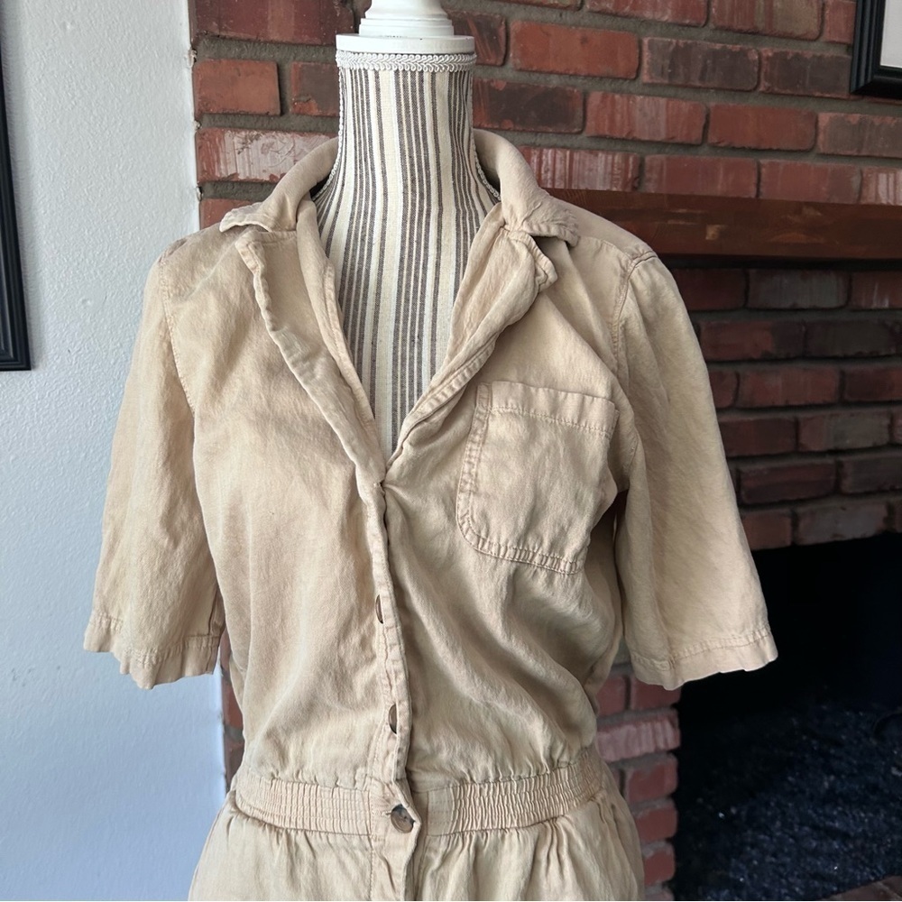 Faherty Arlie Day Short Sleeve Romper in Summer Sand Linen Blend Sz M - Picture 5 of 10